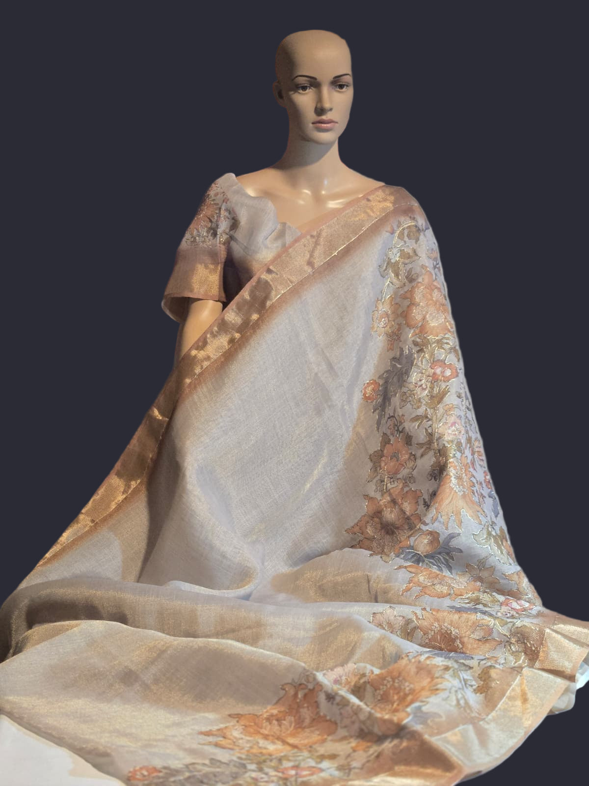 Exclusive Pure Tissue Silk Linen Hand Work Saree | Applique Work  Embroidery Saree buy from USA| Party Wear USA