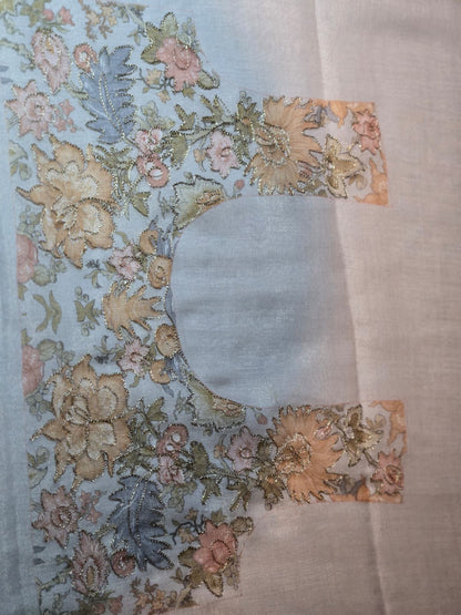 Exclusive Pure Tissue Silk Linen Hand Work Saree | Applique Work  Embroidery Saree buy from USA| Party Wear USA