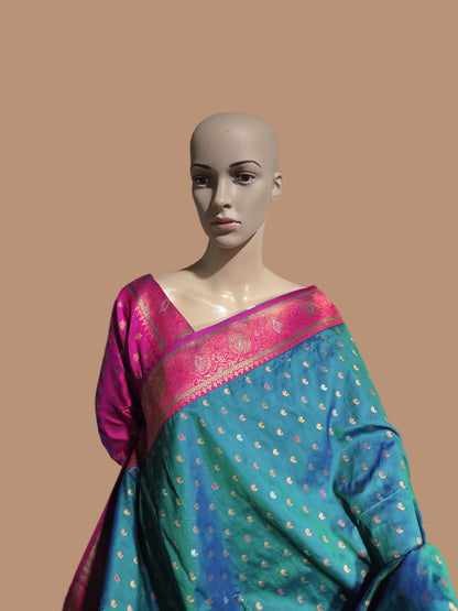 Pure Soft Paithani Silk Saree with Contrast Weaving Border & Rich Pallu – Shipped from USA