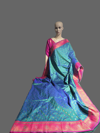 Pure Soft Paithani Silk Saree with Contrast Weaving Border & Rich Pallu – Shipped from USA