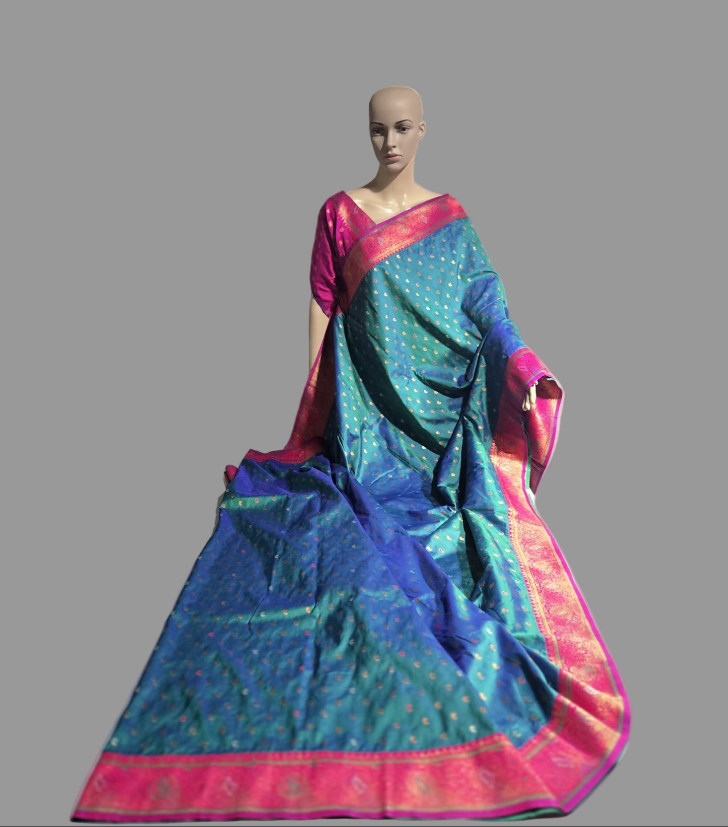 Pure Soft Paithani Silk Saree with Contrast Weaving Border & Rich Pallu – Shipped from USA