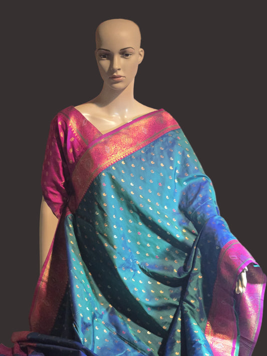 Pure Soft Paithani Silk Saree with Contrast Weaving Border & Rich Pallu – Shipped from USA