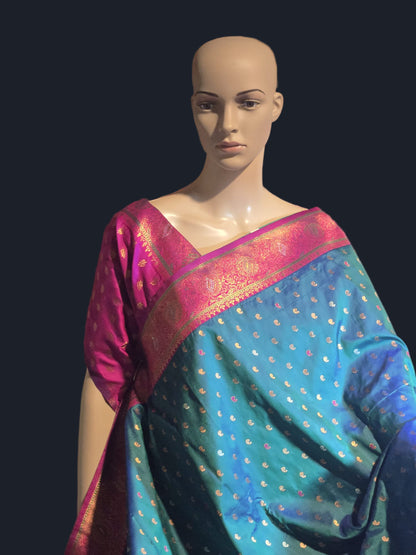 Pure Soft Paithani Silk Saree with Contrast Weaving Border & Rich Pallu – Shipped from USA