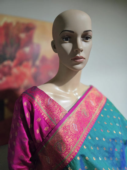 Pure Soft Paithani Silk Saree with Contrast Weaving Border & Rich Pallu – Shipped from USA