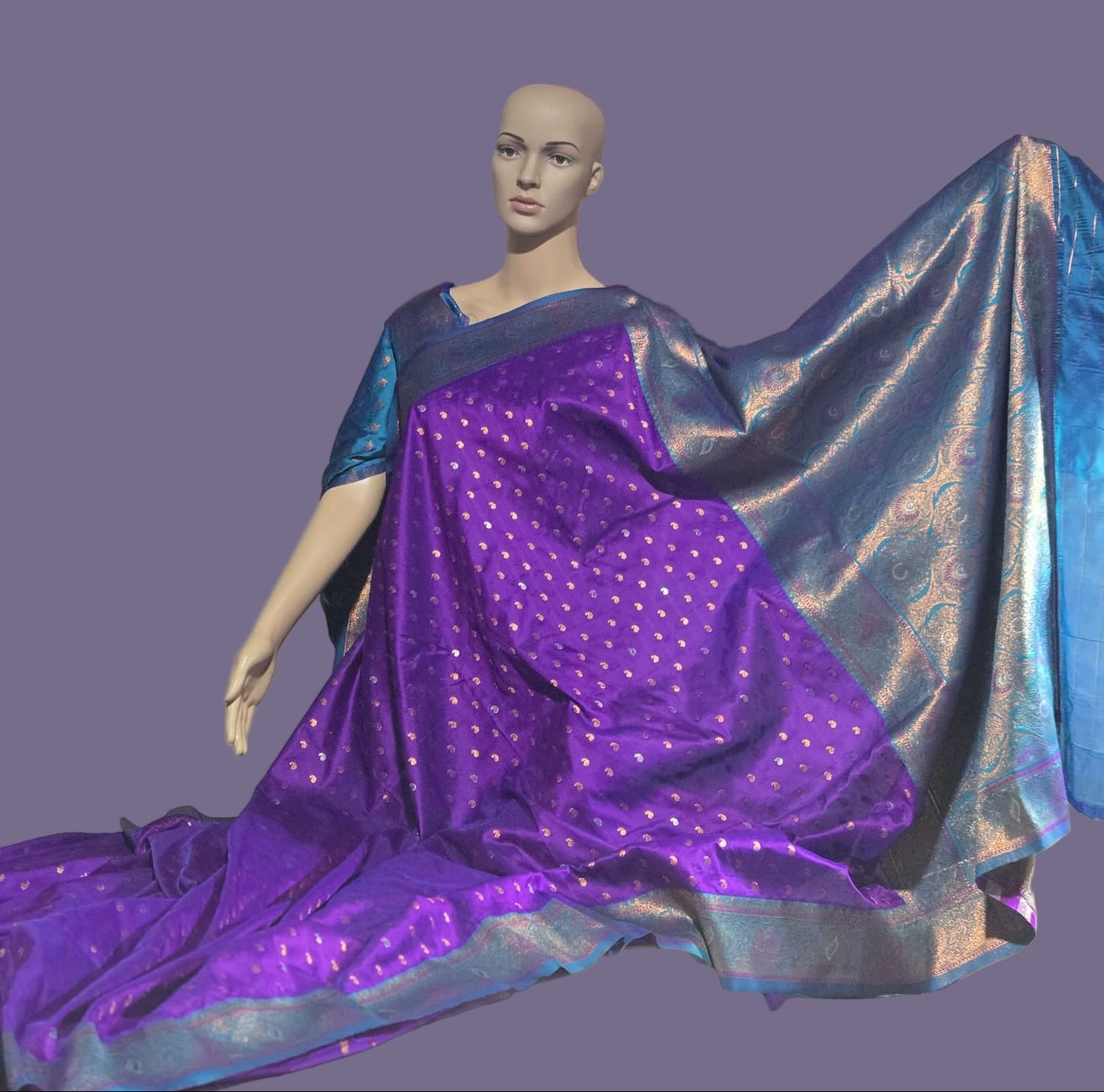 Pure Soft Paithani Silk Saree with Contrast Weaving Border & Rich Pallu – Shipped from USA Purple
