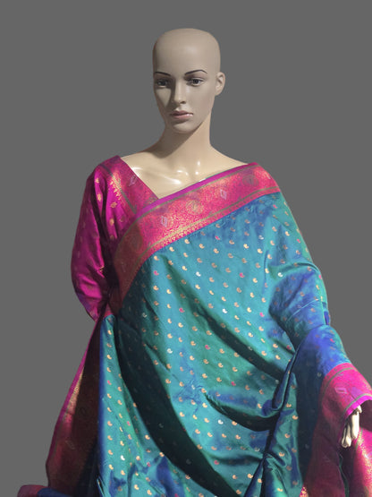 Pure Soft Paithani Silk Saree with Contrast Weaving Border & Rich Pallu – Shipped from USA