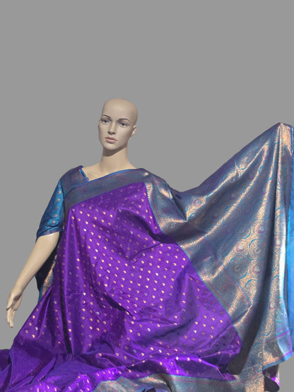 Pure Soft Paithani Silk Saree with Contrast Weaving Border & Rich Pallu – Shipped from USA Purple