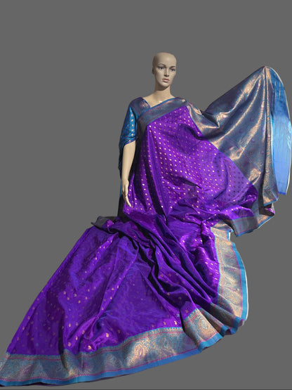 Pure Soft Paithani Silk Saree with Contrast Weaving Border & Rich Pallu – Shipped from USA Purple