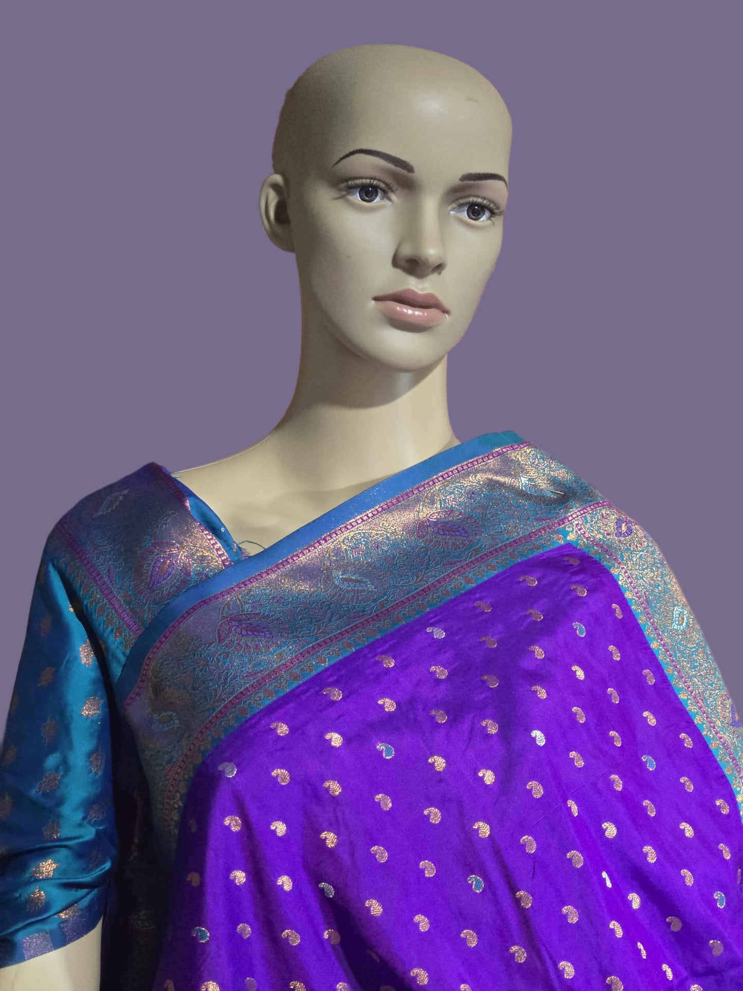 Pure Soft Paithani Silk Saree with Contrast Weaving Border & Rich Pallu – Shipped from USA Purple