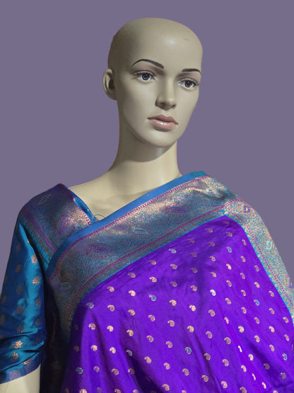 Pure Soft Paithani Silk Saree with Contrast Weaving Border & Rich Pallu – Shipped from USA Purple