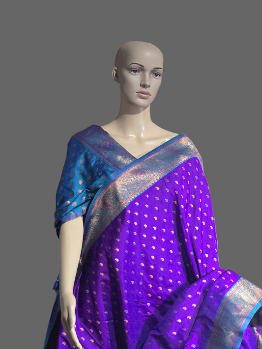 Pure Soft Paithani Silk Saree with Contrast Weaving Border & Rich Pallu – Shipped from USA Purple