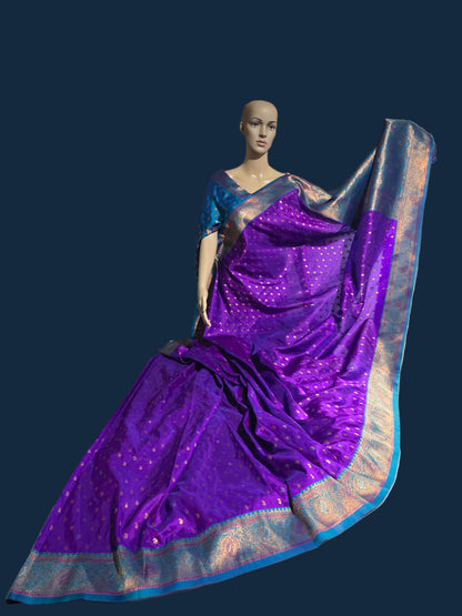Pure Soft Paithani Silk Saree with Contrast Weaving Border & Rich Pallu – Shipped from USA Purple