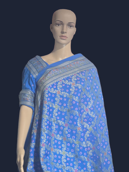 Banarasi Bandhni Pure Soft Dupion Silk Saree | Gharchola Zari Work | Handcrafted Design | Buy Soft Silk Saree from USA