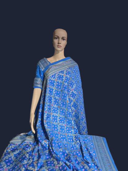 Banarasi Bandhni Pure Soft Dupion Silk Saree | Gharchola Zari Work | Handcrafted Design | Buy Soft Silk Saree from USA