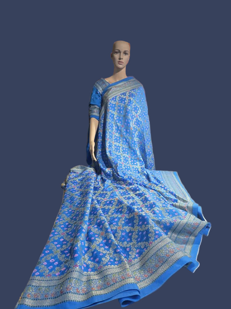 Banarasi Bandhni Pure Soft Dupion Silk Saree | Gharchola Zari Work | Handcrafted Design | Buy Soft Silk Saree from USA