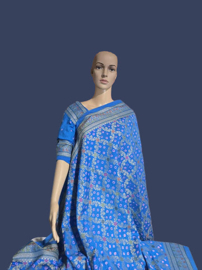 Banarasi Bandhni Pure Soft Dupion Silk Saree | Gharchola Zari Work | Handcrafted Design | Buy Soft Silk Saree from USA