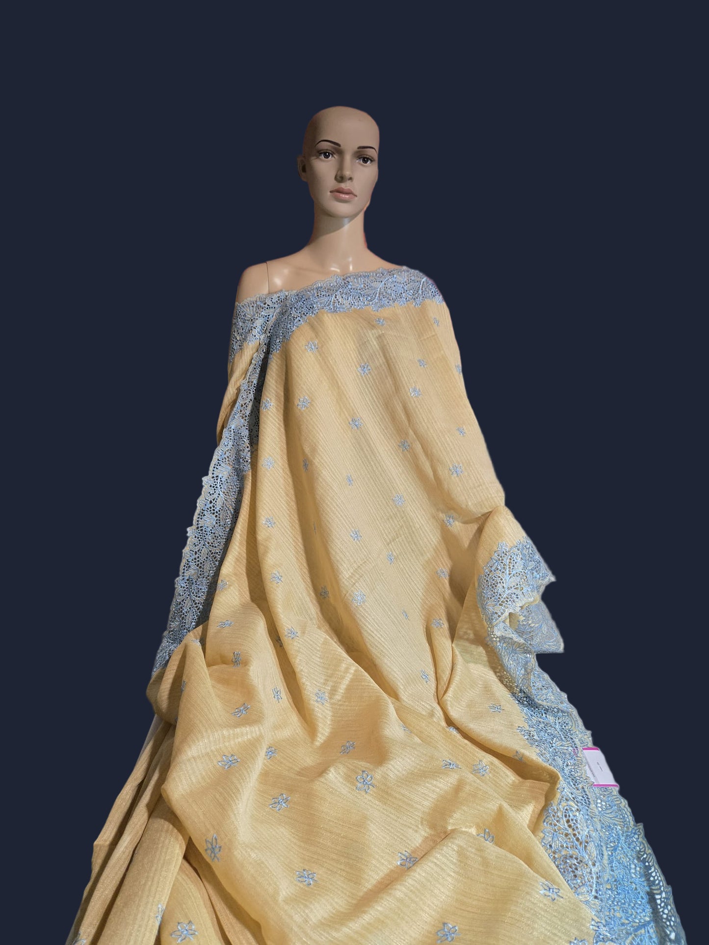 Ships from USA Exclusive Semi Jute Silk Saree with Cutwork Border  and embroidery | Yellow Saree with blouse buy from USA