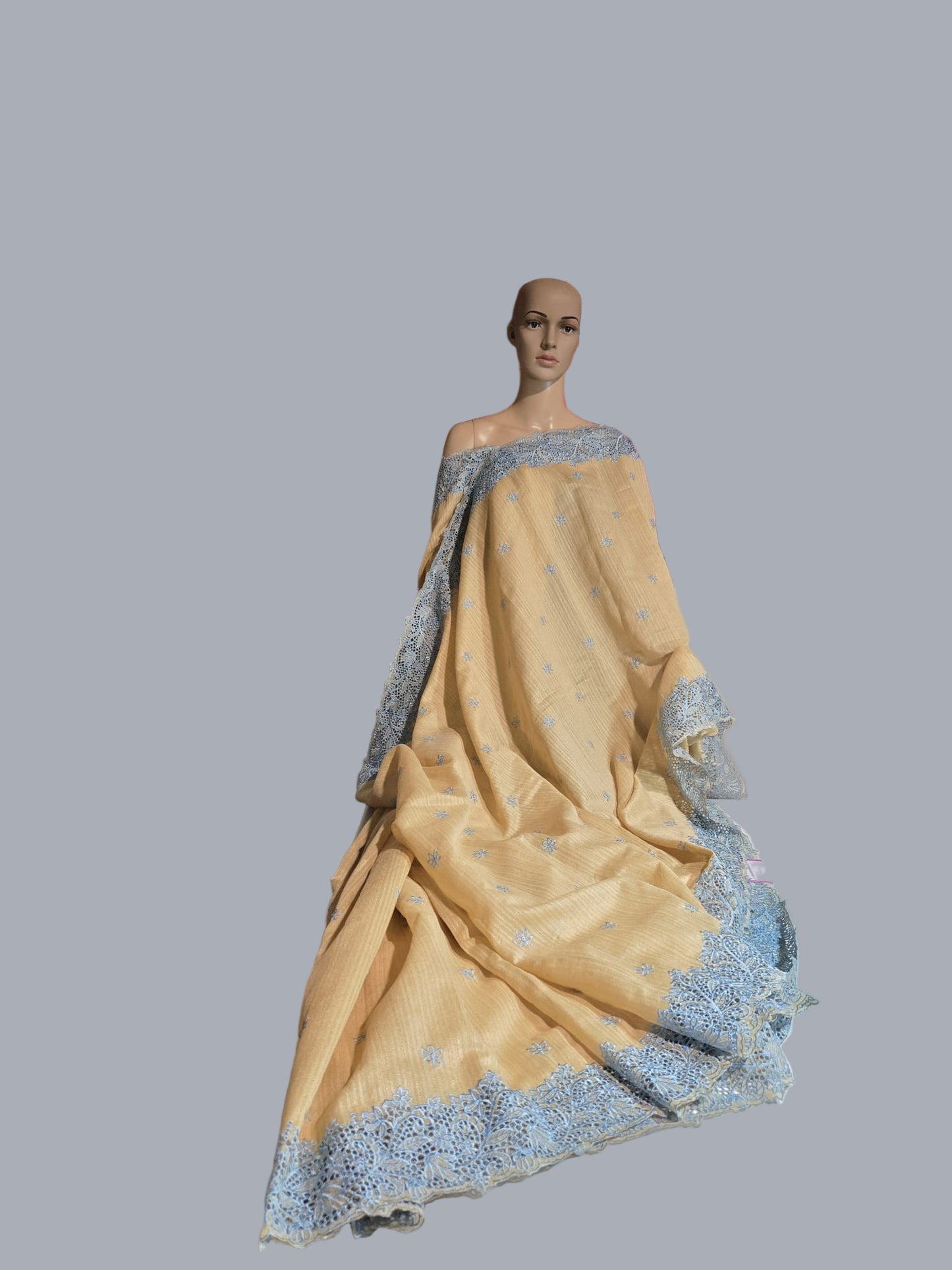 Ships from USA Exclusive Semi Jute Silk Saree with Cutwork Border  and embroidery | Yellow Saree with blouse buy from USA