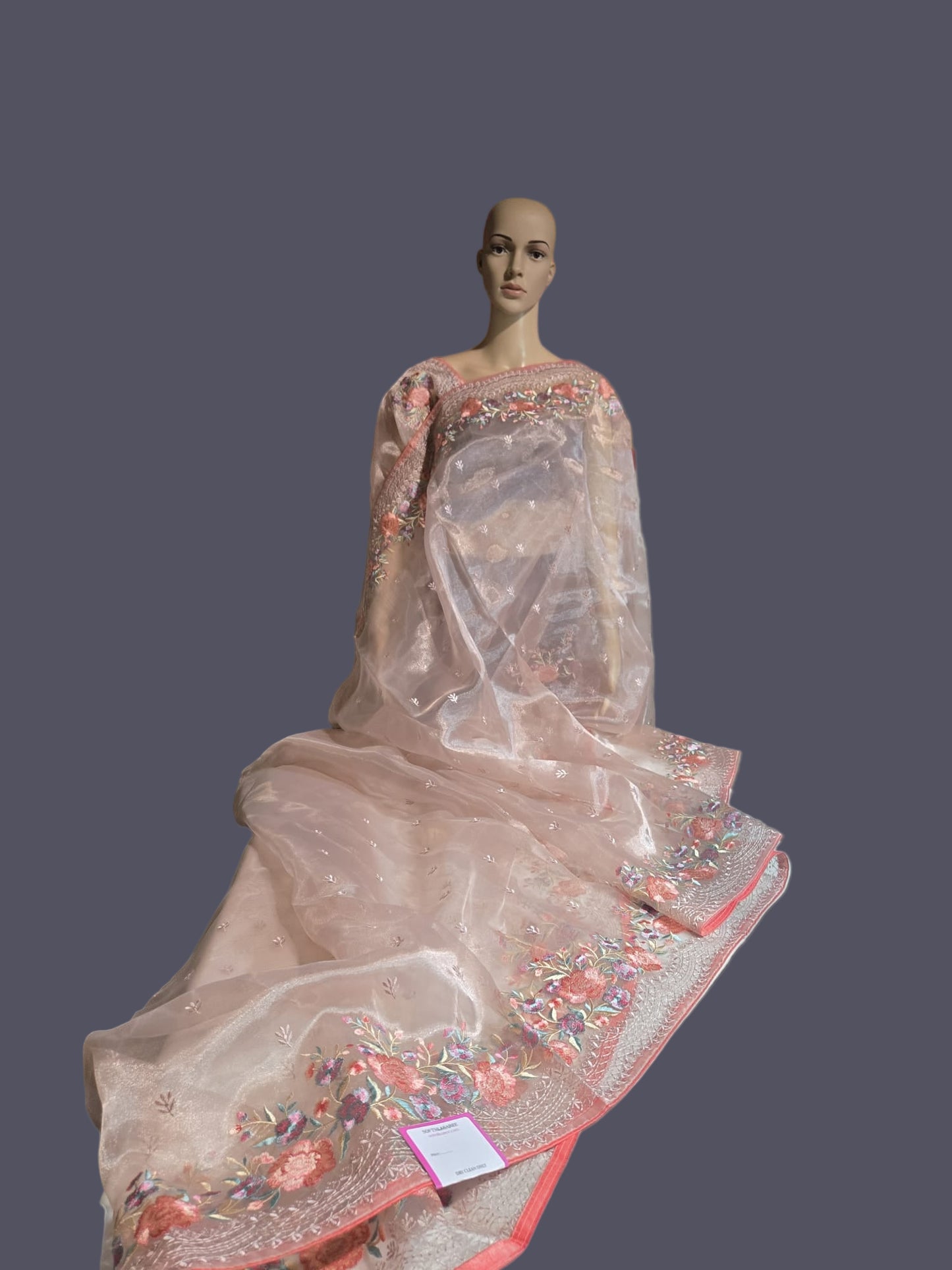 Exclusive Embroidered Pure Organza Saree buy from USA with Threadwork Border & Matching Blouse – Lightweight & Elegant