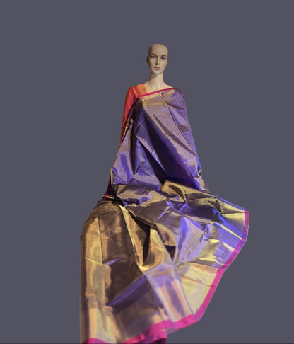 Pure Pattu Tissue Silk Saree with Contrast Pallu Design Purple & Orange