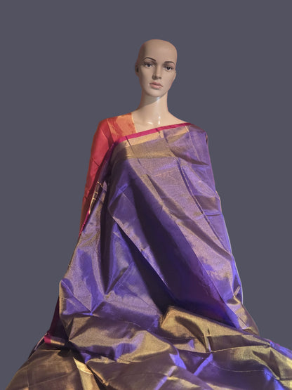 Pure Pattu Tissue Silk Saree with Contrast Pallu Design Purple & Orange