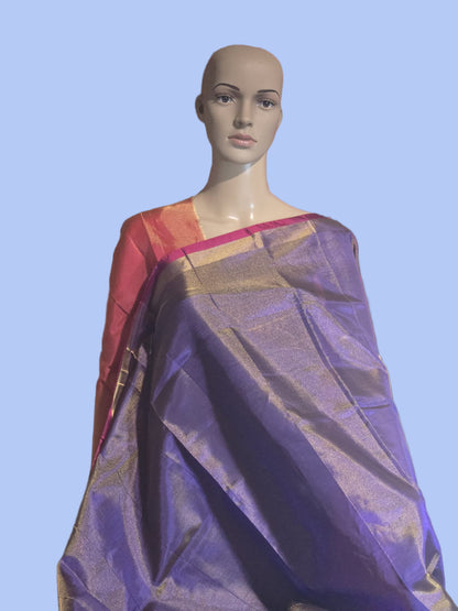 Pure Pattu Tissue Silk Saree with Contrast Pallu Design Purple & Orange