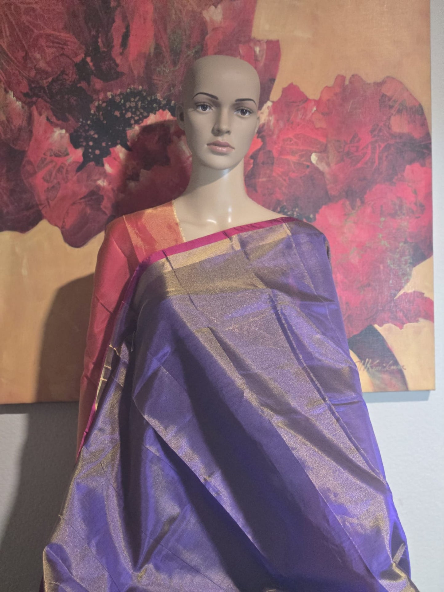 Pure Pattu Tissue Silk Saree with Contrast Pallu Design Purple & Orange