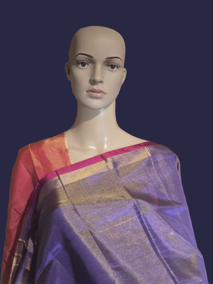 Pure Pattu Tissue Silk Saree with Contrast Pallu Design Purple & Orange