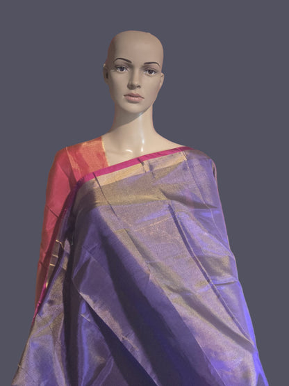 Pure Pattu Tissue Silk Saree with Contrast Pallu Design Purple & Orange