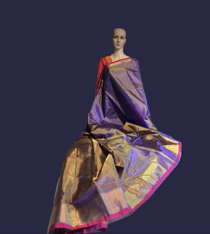 Pure Pattu Tissue Silk Saree with Contrast Pallu Design Purple & Orange