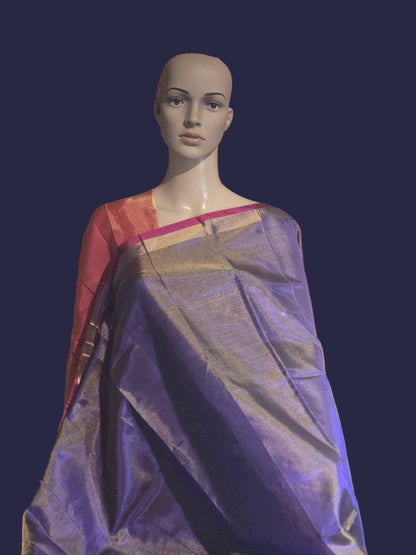 Pure Pattu Tissue Silk Saree with Contrast Pallu Design Purple & Orange