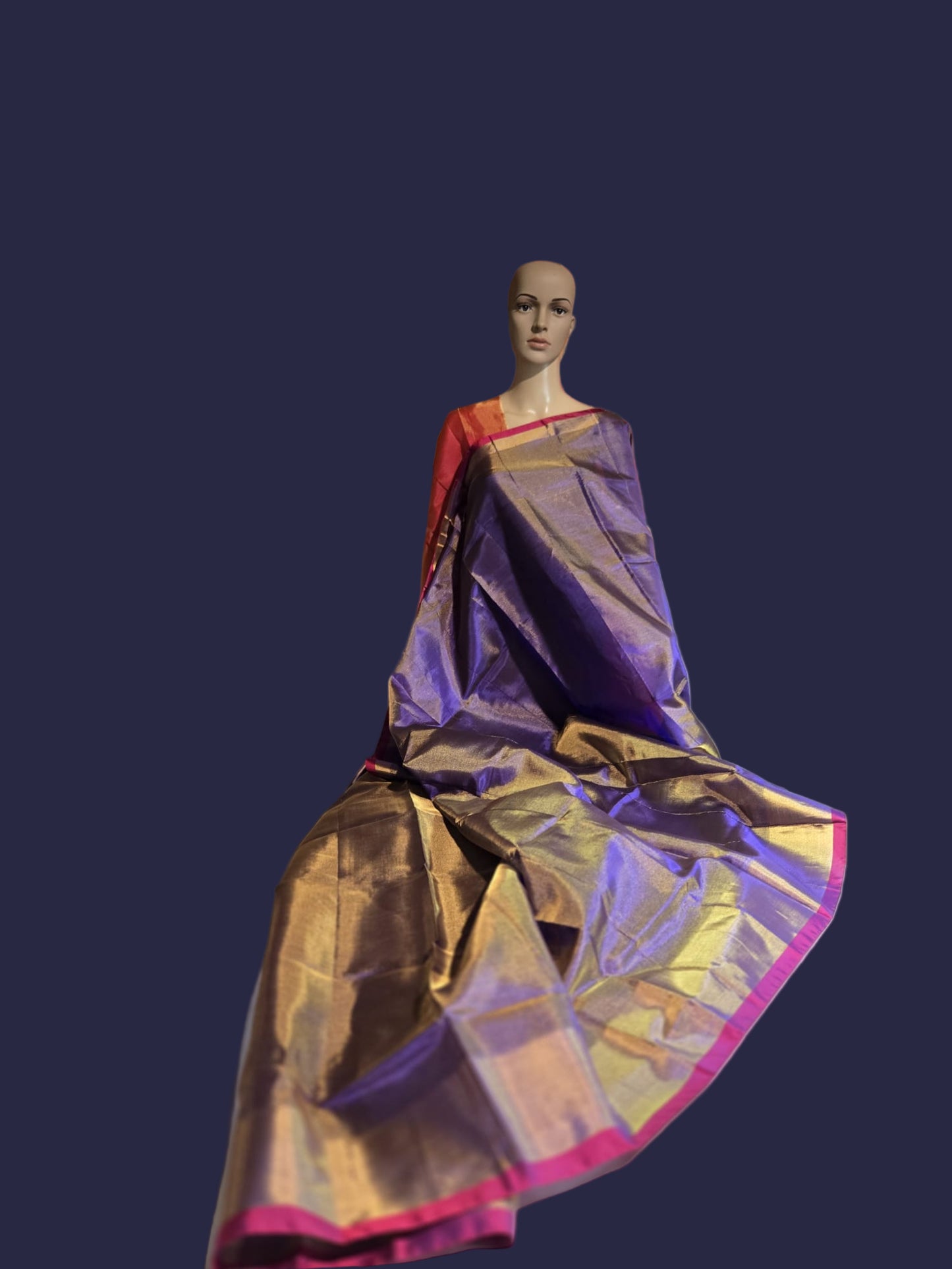 Pure Pattu Tissue Silk Saree with Contrast Pallu Design Purple & Orange