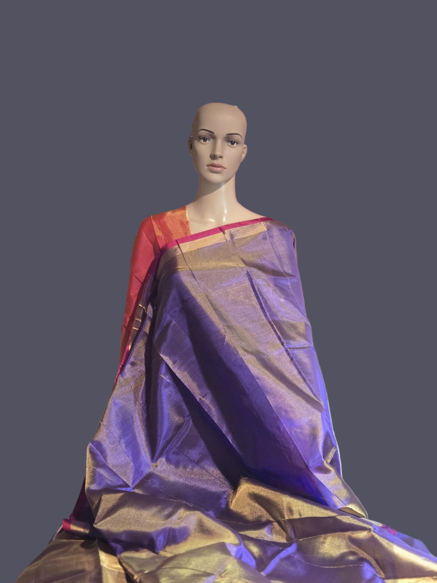 Pure Pattu Tissue Silk Saree with Contrast Pallu Design Purple & Orange