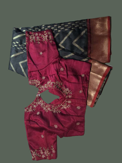 Zari Design Soft Silk Saree with embroidery stitched blouse  Weaving Pallu – Ships from USA – Traditional Silk Saree for Weddings & Festivals- Black Saree