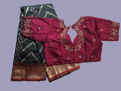 Zari Design Soft Silk Saree with embroidery stitched blouse  Weaving Pallu – Ships from USA – Traditional Silk Saree for Weddings & Festivals- Black Saree