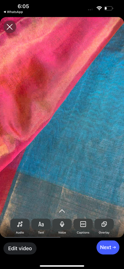 Handloom Pure Silk Tissue Saree with contrast Pallu Maggam Work Blue plus running blouse. Blouse fits size 36 can extend till 42