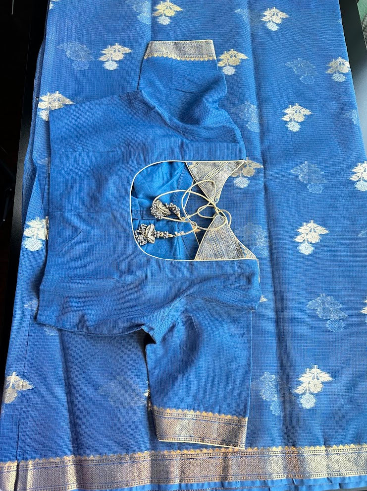 Pure Kota Cotton Saree with Stitched Blouse Shipping from USA Lightweight Traditional Indian Saree