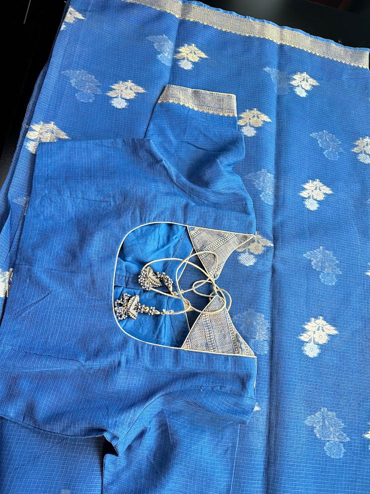 Pure Kota Cotton Saree with Stitched Blouse Shipping from USA Lightweight Traditional Indian Saree