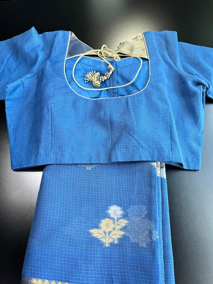 Pure Kota Cotton Saree with Stitched Blouse Shipping from USA Lightweight Traditional Indian Saree