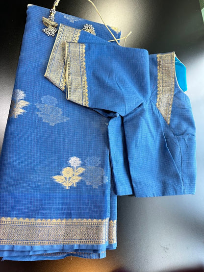 Pure Kota Cotton Saree with Stitched Blouse Shipping from USA Lightweight Traditional Indian Saree