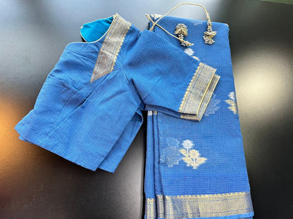Pure Kota Cotton Saree with Stitched Blouse Shipping from USA Lightweight Traditional Indian Saree
