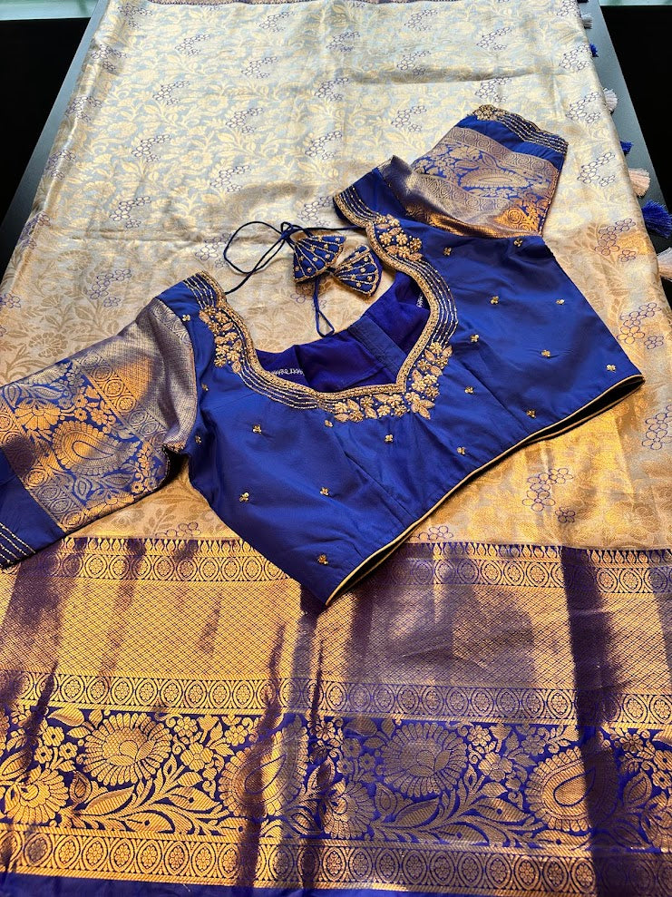 Kanjivaram Tissue Saree, Wedding Saree with Maggam Work Blouse