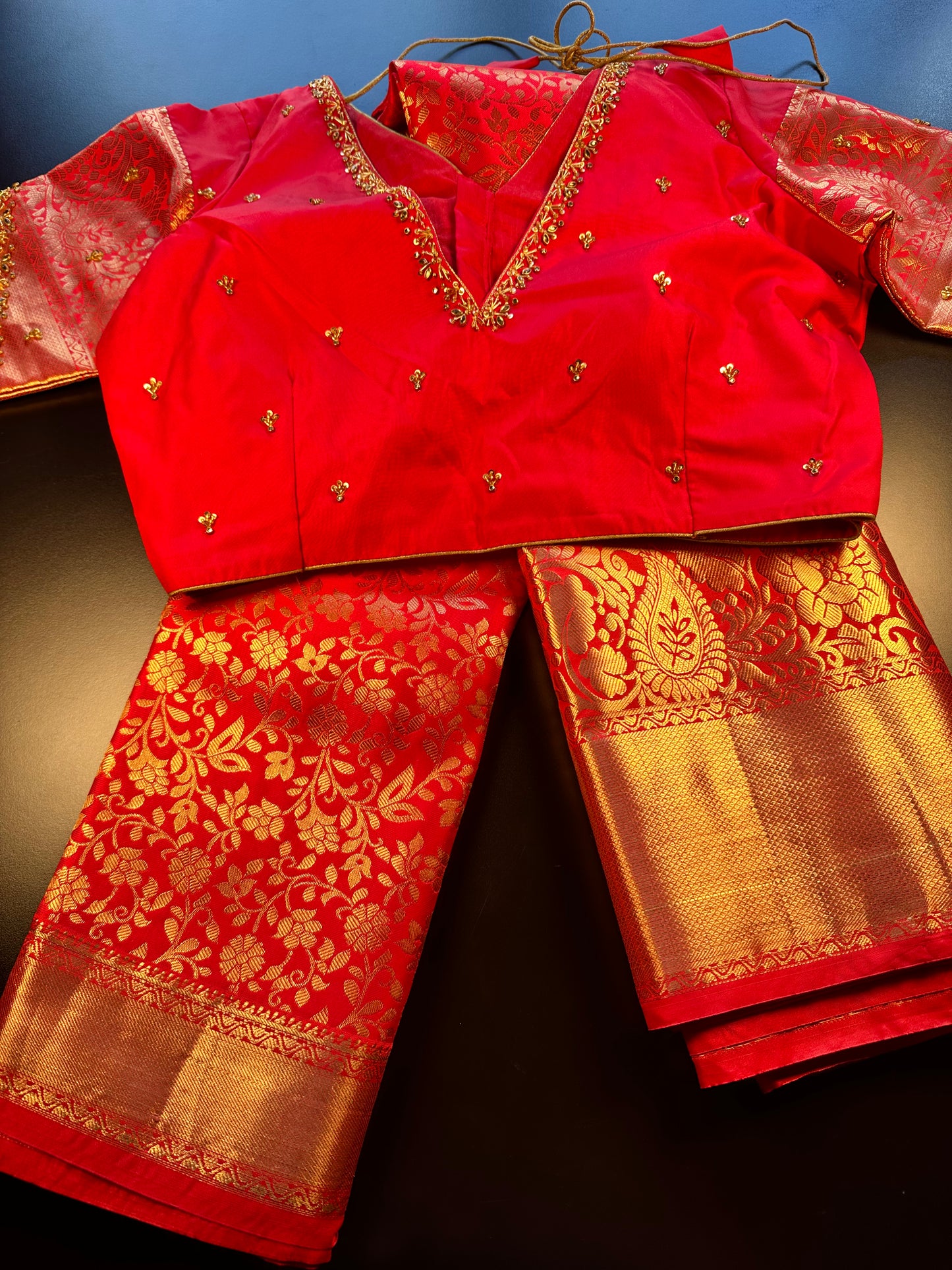 Premium Kanjivaram Saree Wedding Saree with Maggam Work Blouse Red