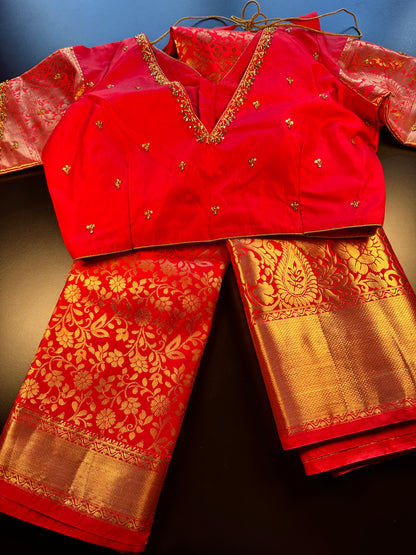 Premium Kanjivaram Saree Wedding Saree with Maggam Work Blouse Red
