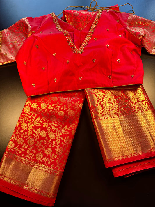 Premium Kanjivaram Saree Wedding Saree with Maggam Work Blouse Red