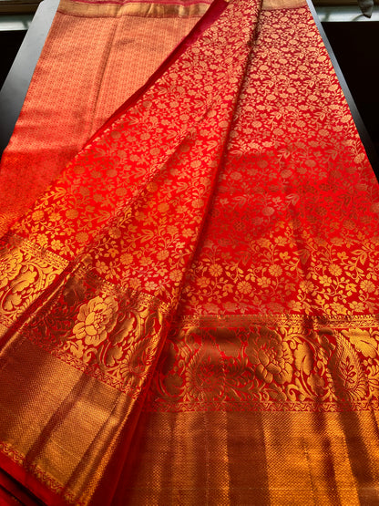 Premium Kanjivaram Saree Wedding Saree with Maggam Work Blouse Red