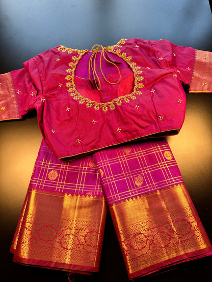 Premium Kanjivaram Saree Wedding Saree with Maggam Work Blouse Purple