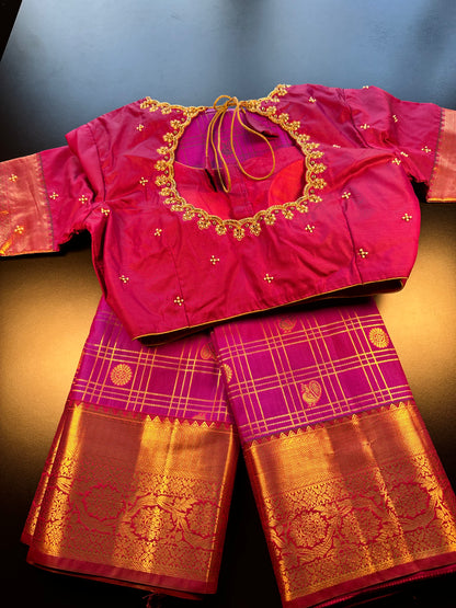 Premium Kanjivaram Saree Wedding Saree with Maggam Work Blouse Purple