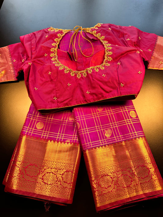 Premium Kanjivaram Saree Wedding Saree with Maggam Work Blouse Purple