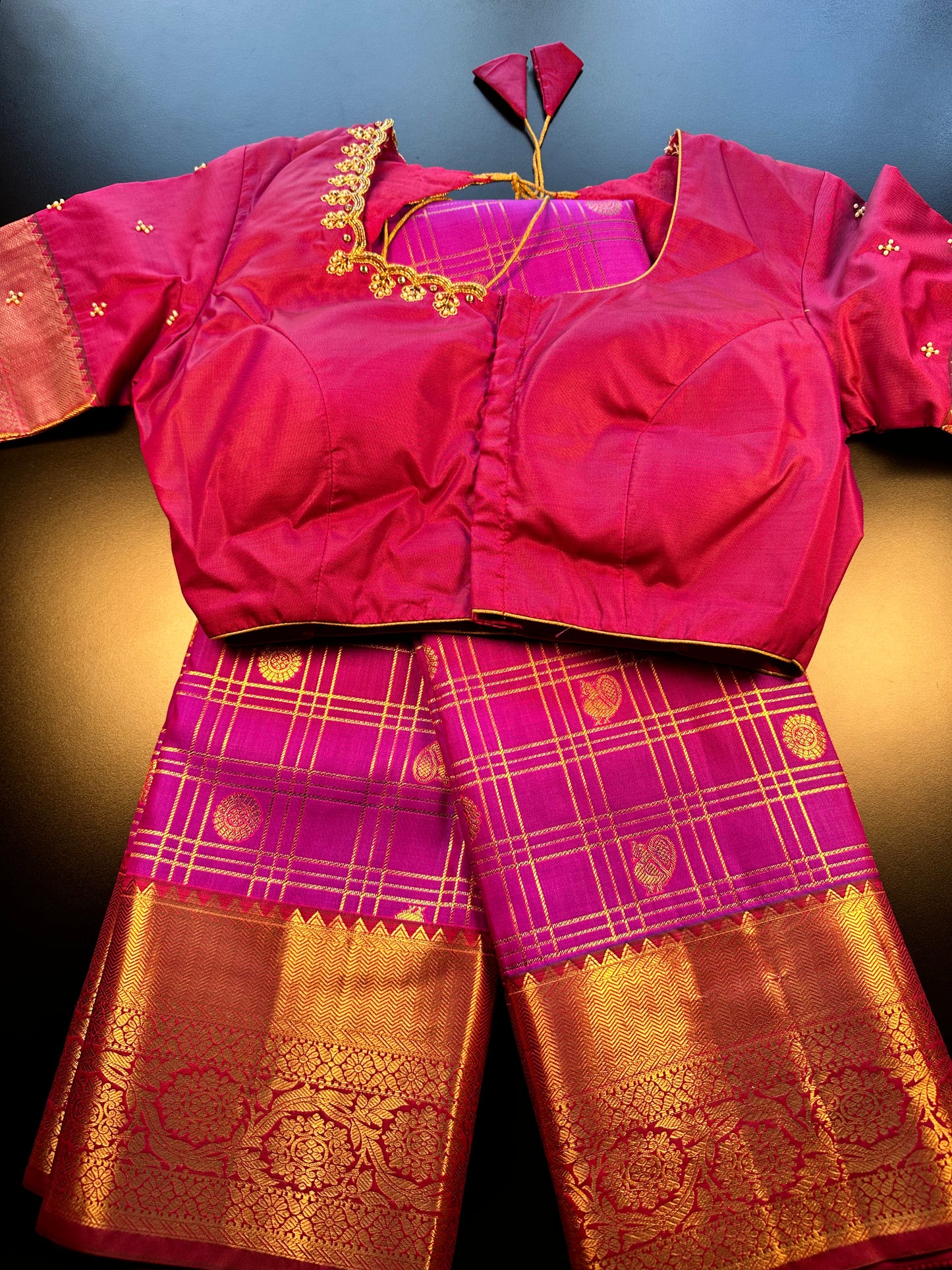 Premium Kanjivaram Saree Wedding Saree with Maggam Work Blouse Purple